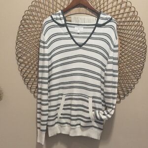 Lou&Grey Striped Hooded VNeck Sweater Dark Gray/White Size M